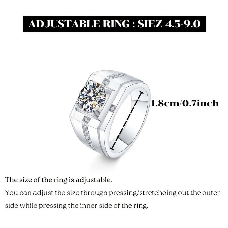 1pc Men's 1 Carat D Color VVS Moissanite Titanium Ring with Zircon Inlay - Hot Selling Jewelry