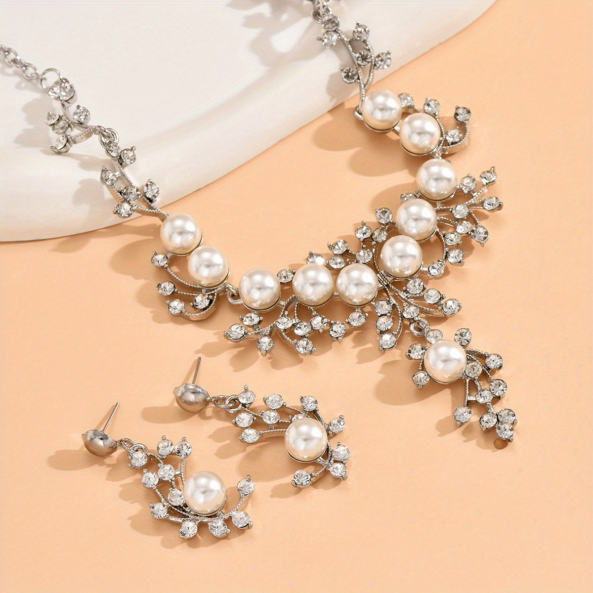 Elegant Faux Pearl Bridal Jewelry Set - Necklace and Earrings for Weddings and Special Occasions