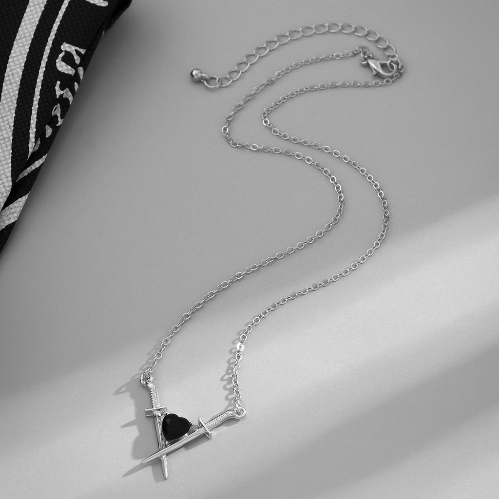 Girls Gothic School Personality Dagger Heart Necklace