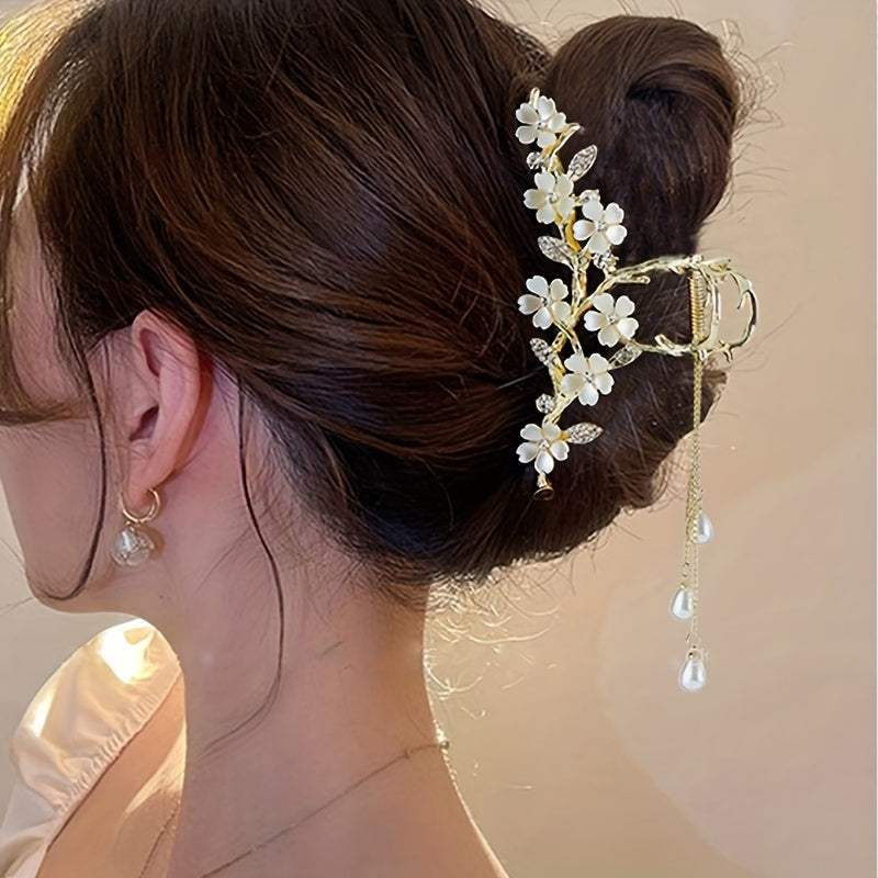 Elegant Flower Tassel Rhinestone Claw Clips Hair Clips Decorative Hair Accessories Photography Props