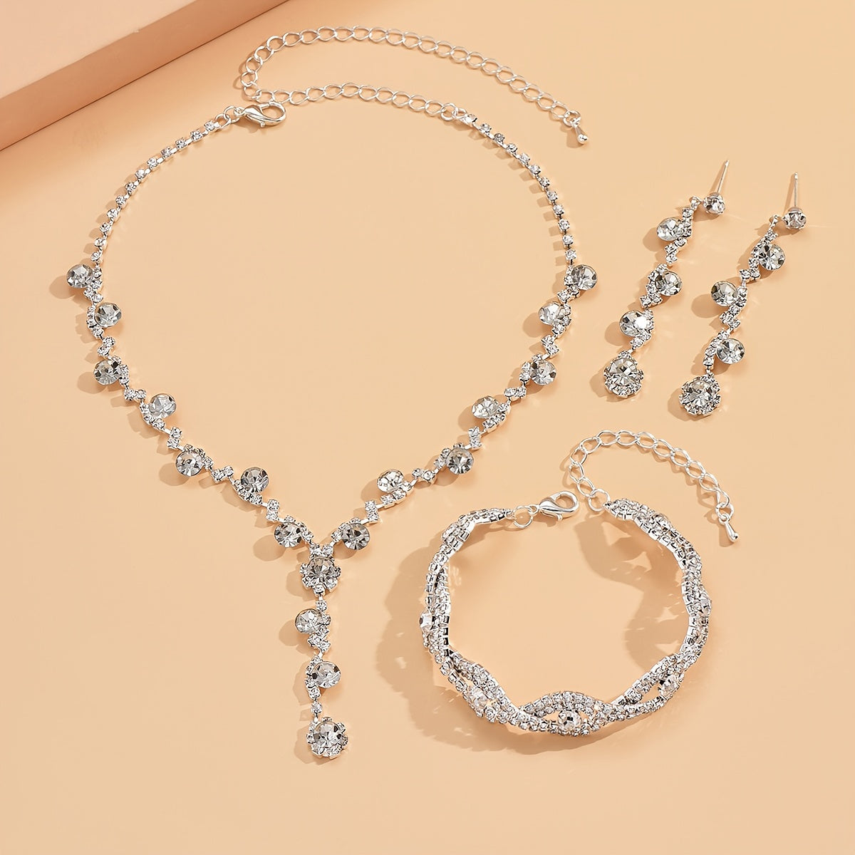 Shine Bright Like a Diamond with our Rhinestone Flower Jewelry Set - Perfect for Brides and Bridesmaids!