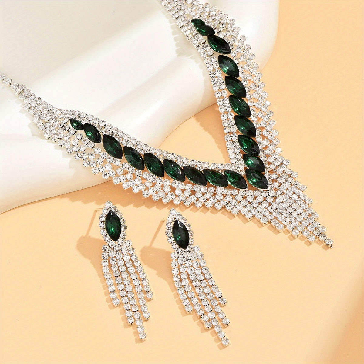 Elegant Bridal Zircon Jewelry Set - Pendant Necklace and Dangle Earrings for a Shimmering Look