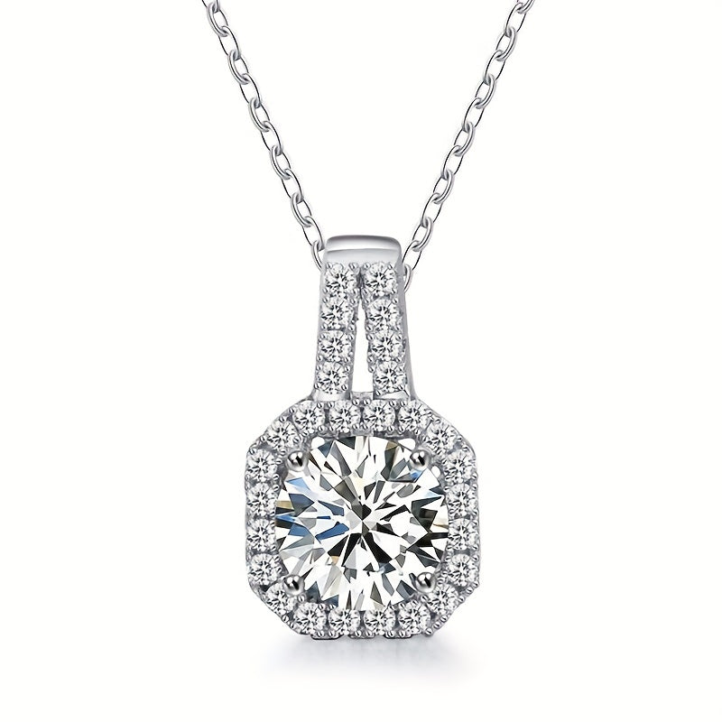 1pc Stunning 1-2 Ct Round D Color VVS Moissanite Necklace with Princess Bag Pendant and Square Gra, Certified, 925 Sterling Silver