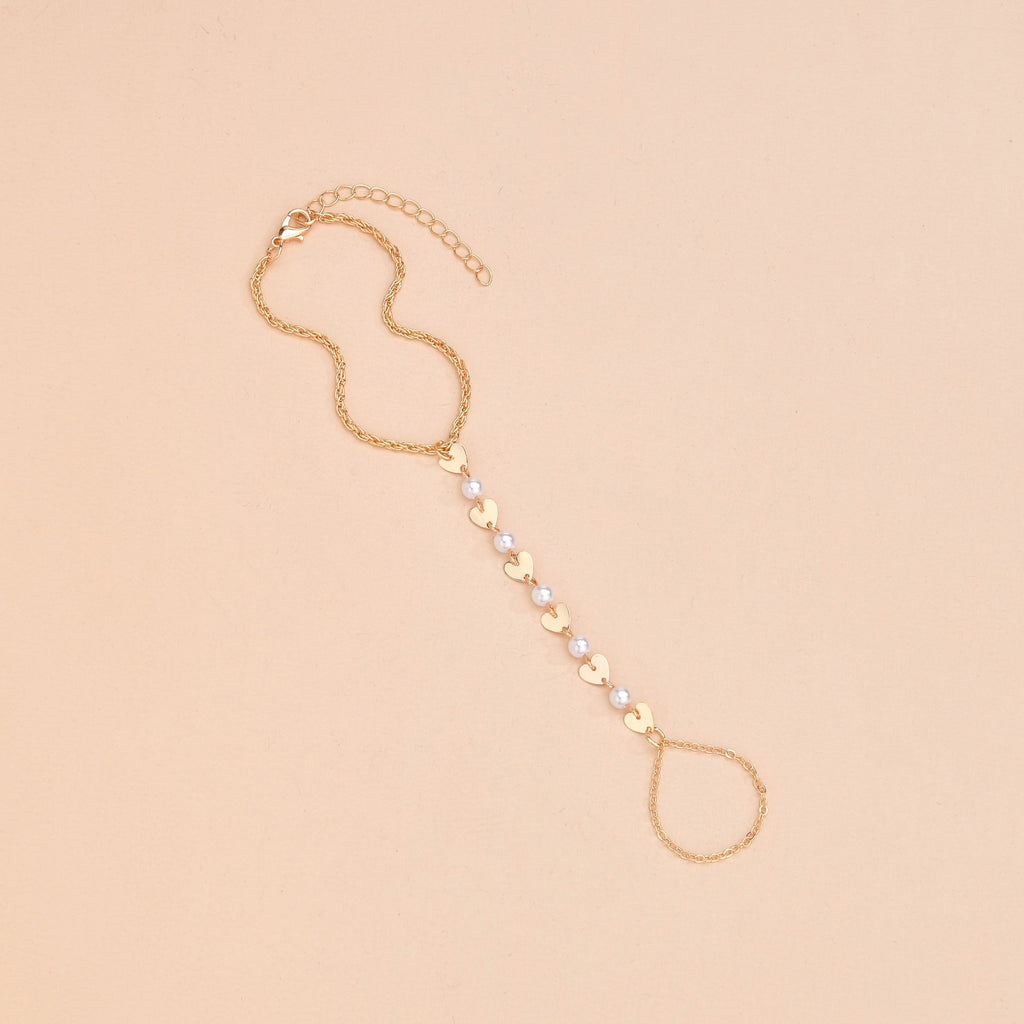 Elegant Alloy Love Faux Pearl Mittens Bracelet For Women Girls Alloy Hand Decoration