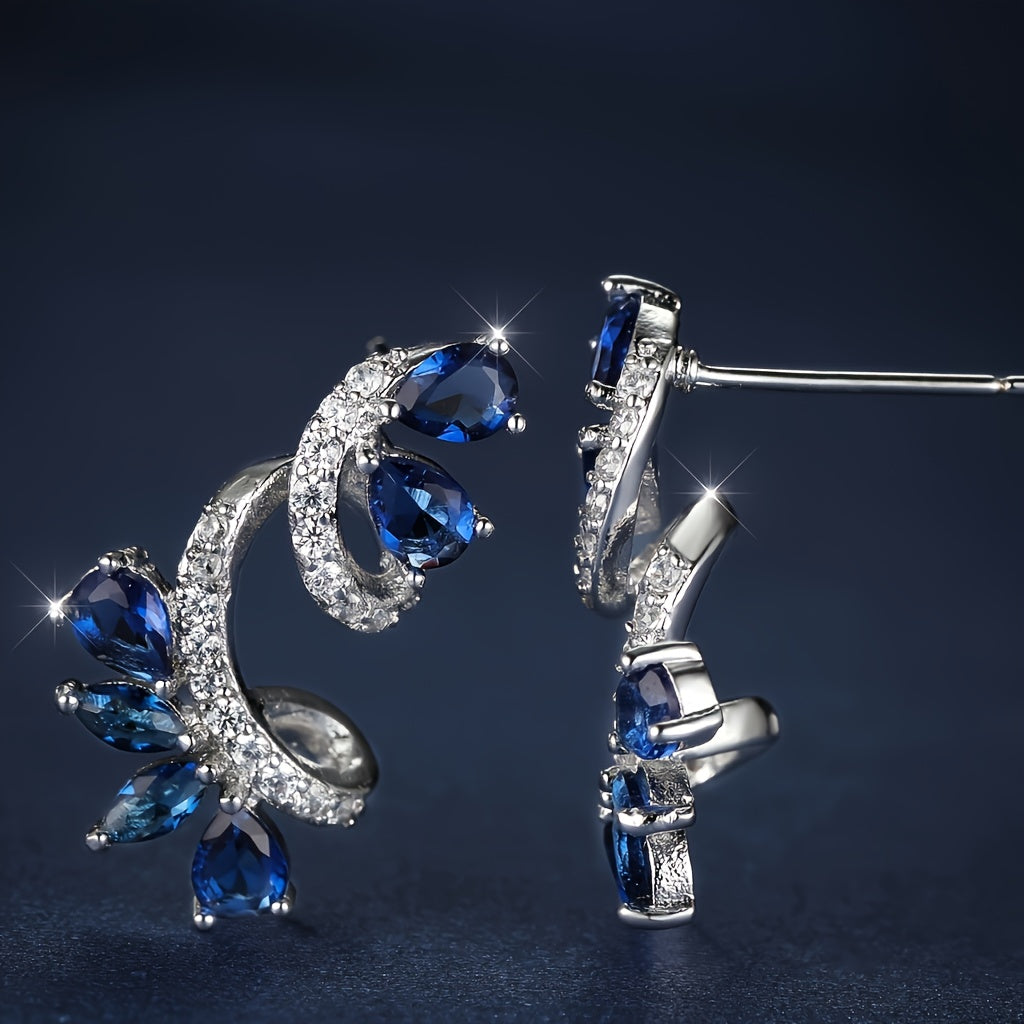 Sparkling Sapphire Zicron Vine Flower Earrings - Perfect for Parties, Anniversaries & Gifting!