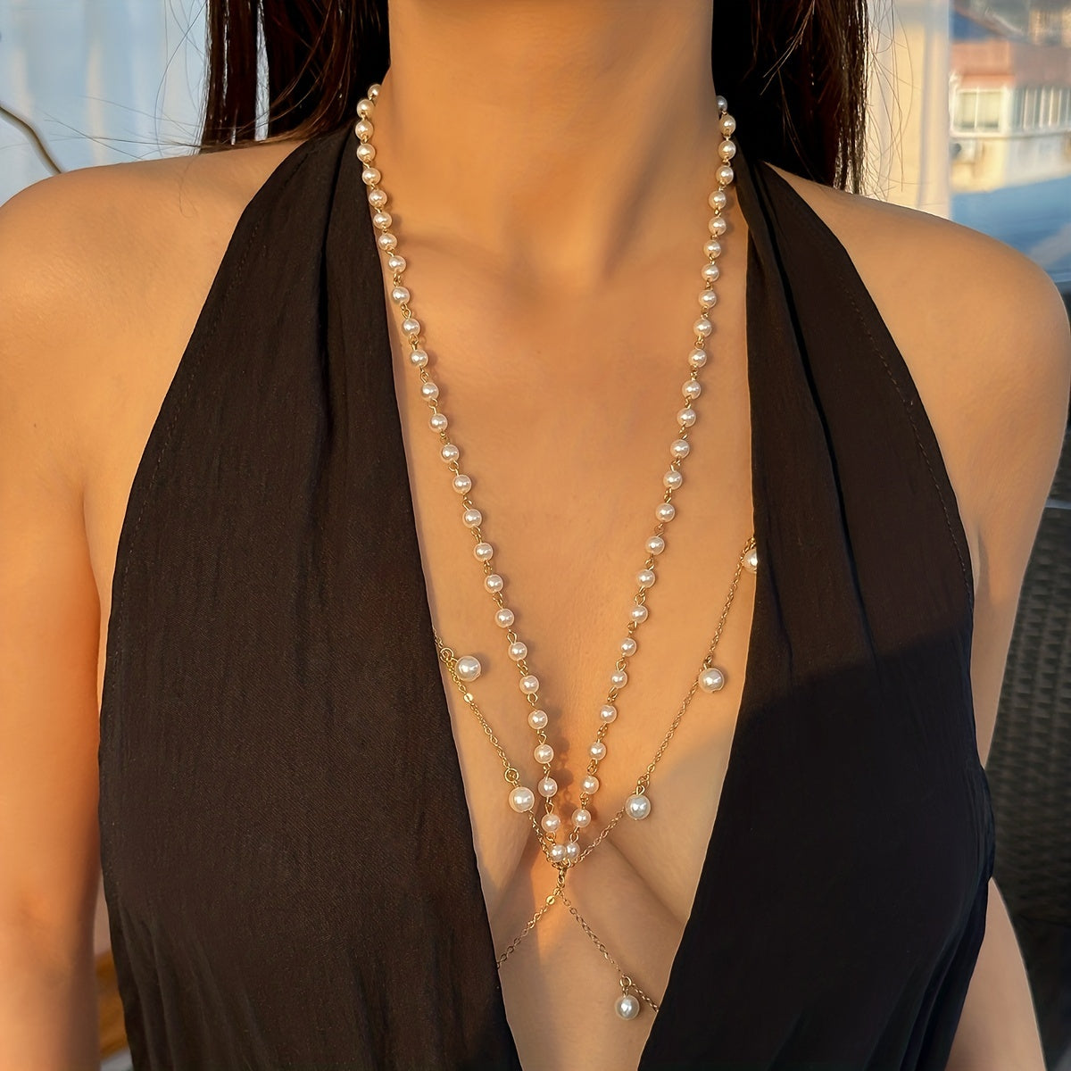 Elevate Your Look with This Elegant Copper Body Chain & Faux Pearls Body Jewelry