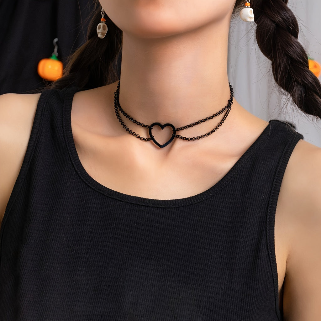Simple Fashion Necklace Gothic Black Heart Decor Chain Tassel Neck Chain Choker Necklace 1pc