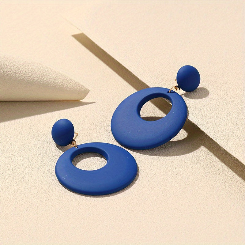 Hollow Circle Design Macaroon Color Dangle Earrings Cute Minimalist Style Acrylic Jewelry Delicate Female Gift