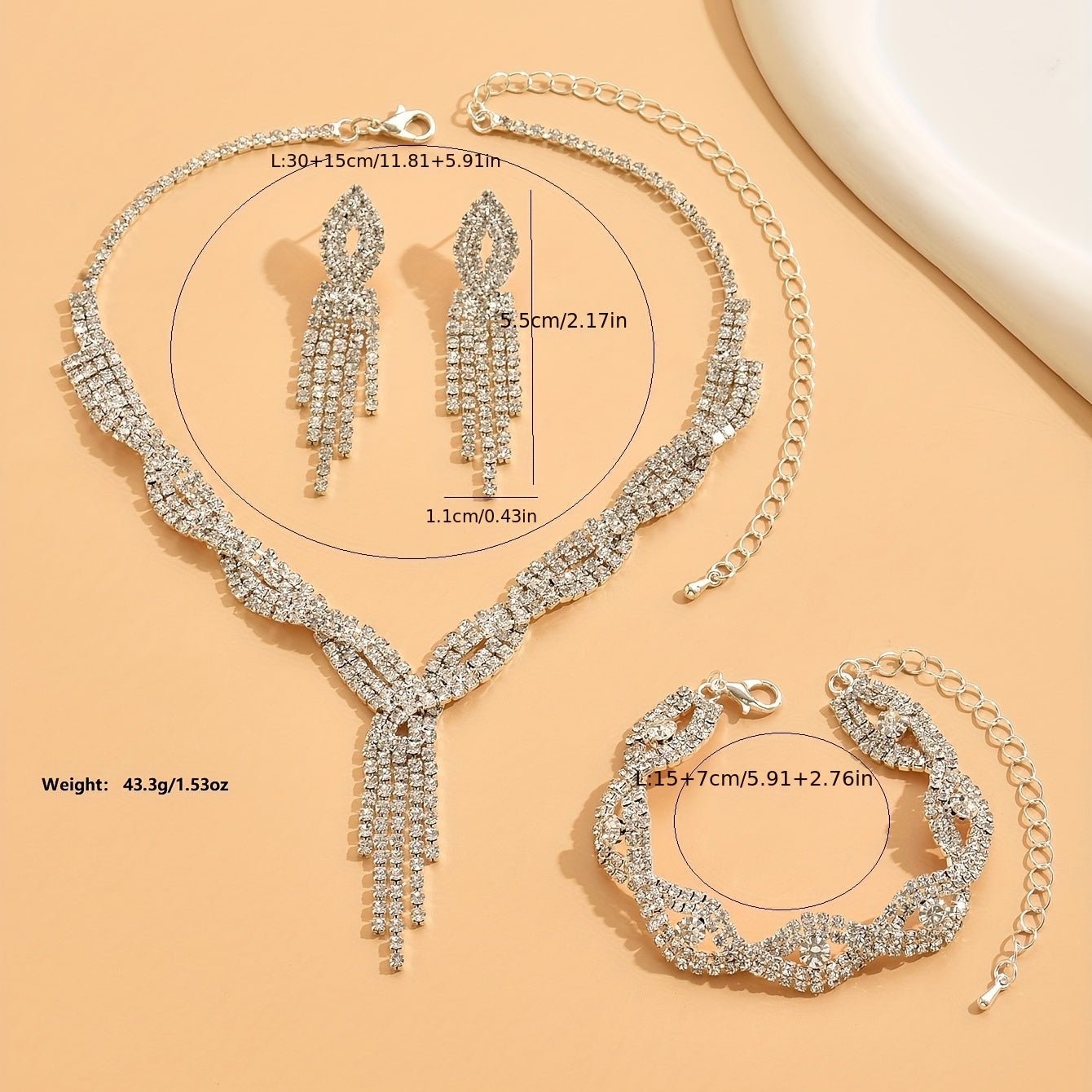 Jewelry Set Charm Necklace / Drop Earrings / Choker Bracelet Rhinestones Tassel Pendant 2 Pcs / 3 Pcs Birthday Surprise Gift For Woman & Girls Wedding Photography Props