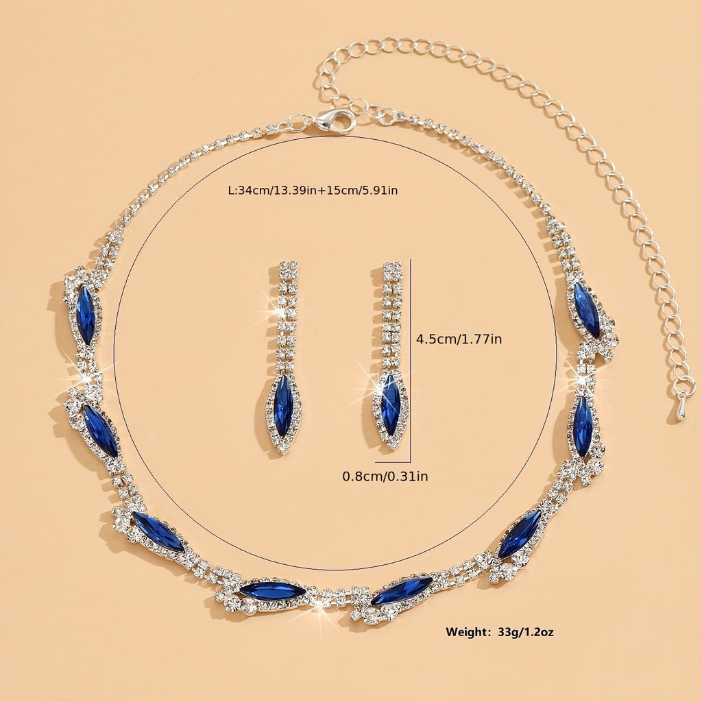 3pcs Earrings Plus Necklace Elegant Jewelry Set Silver Plated Inlaid Rhinestone Evening Party Cocktail Party Decor Perfect Anniversary Gift For Her
