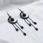 Halloween Ear Jewelry Carved Golden Moon Chain Tassel Design Dangle Earrings Goth Style Female Gift