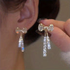 Unleash Your Personality with our Asymmetric Full Zircon Heart Shaped Tassel Earrings for Women and Girls