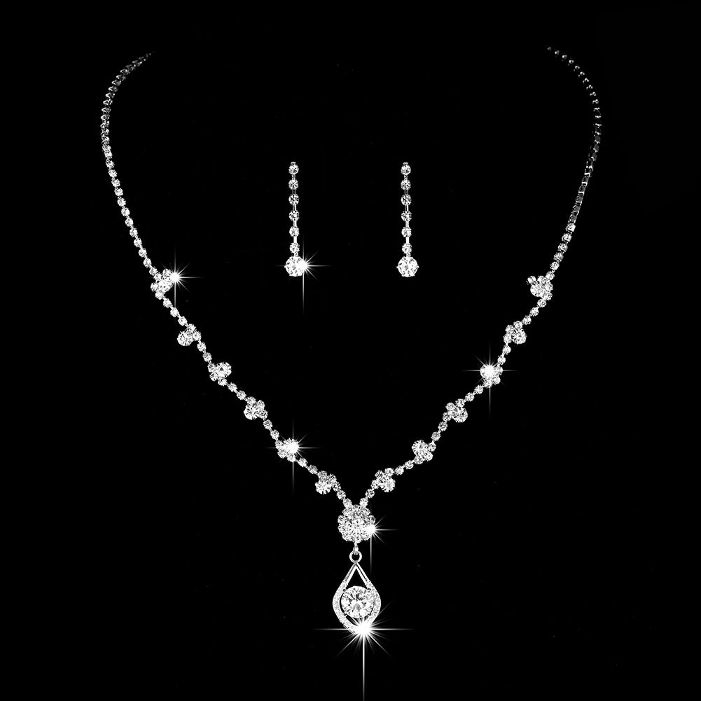 2pcs Elegant Sparkling Crystal Jewelry Set - Perfect for Weddings, Engagements, and Special Occasions - Silver Plated Birthstone Necklace and Earrings - Ideal Gift for Brides and Women