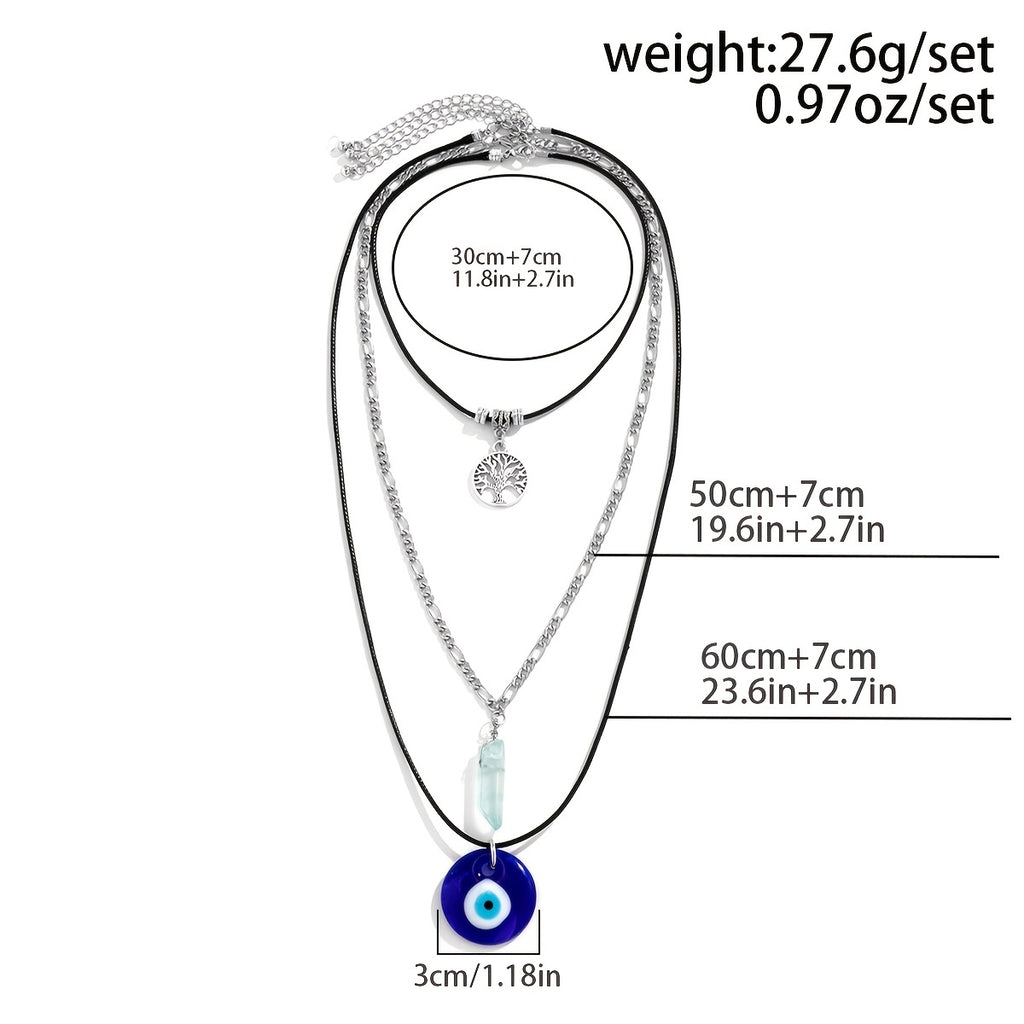 3 Pcs Necklace Set With PU Leather Chain & Hollow Chain Necklace Boho Style Jewelry Set For Women & Girls