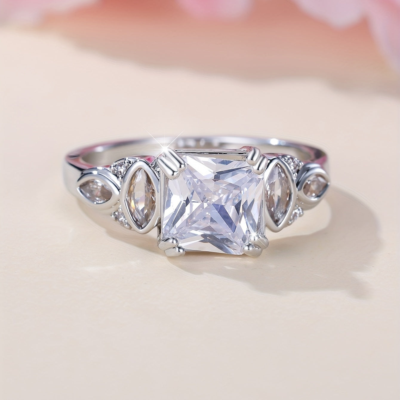 1pc Elegant Promise Ring Inlaid Square Zircon Engagement