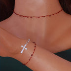 2pcs Necklace Plus Bracelet Gothic Style Jewelry Set Trendy Cross Pendant Blood Drop Design Match Daily Outfits Perfect Halloween Decor