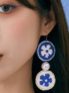 LB Hand Crochet "Piece Flower" Earrings Long Ear Clip LOJL101