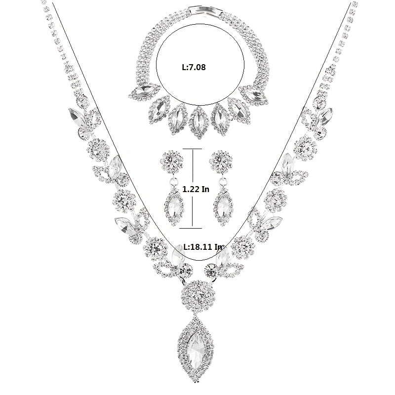 Exquisite Jewelry Set Flower & Leaf Shaped Zircon Pendant Necklace & Dangle Earrings / Chain Bracelet Wedding Photography