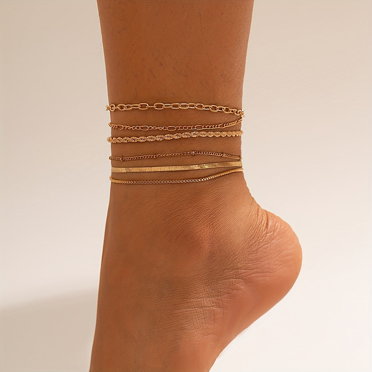 6pcs Vintage Stackable Anklet Set Simple Style Ankle Bracelet For Women Girls