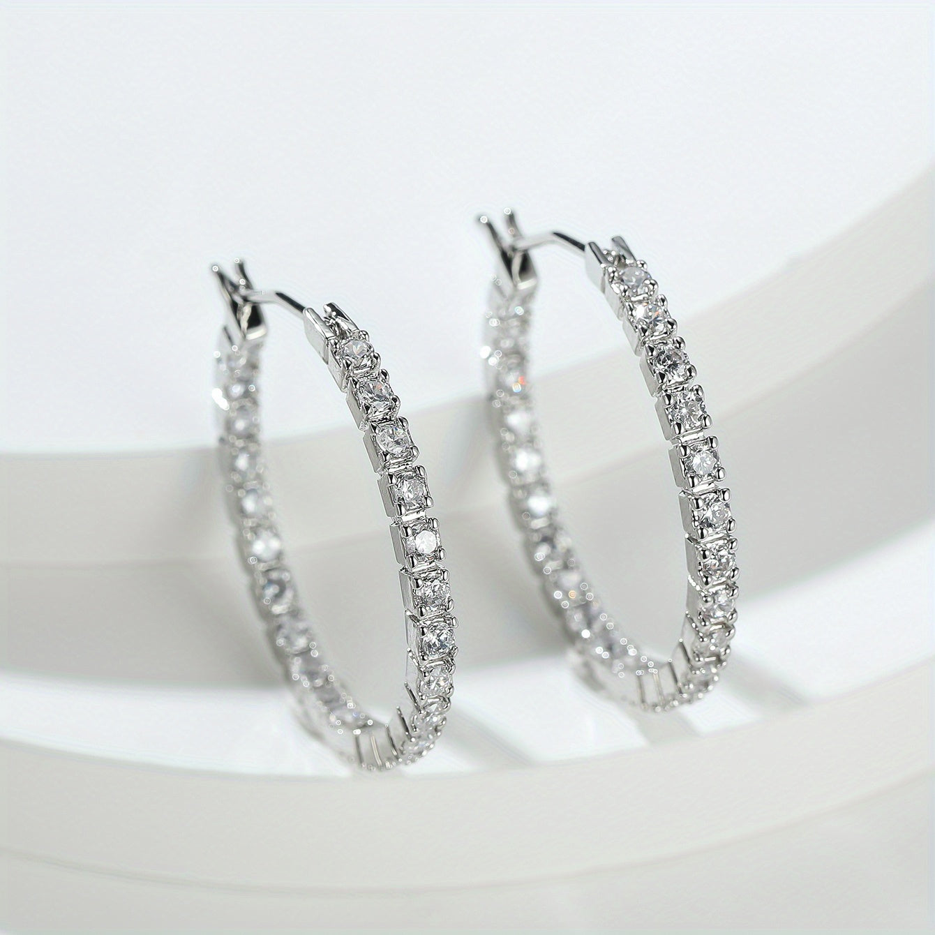 White Color Full Zircon Simple Big Circle Hoop Earrings 18K Gold Plated Accessories For Women Girls