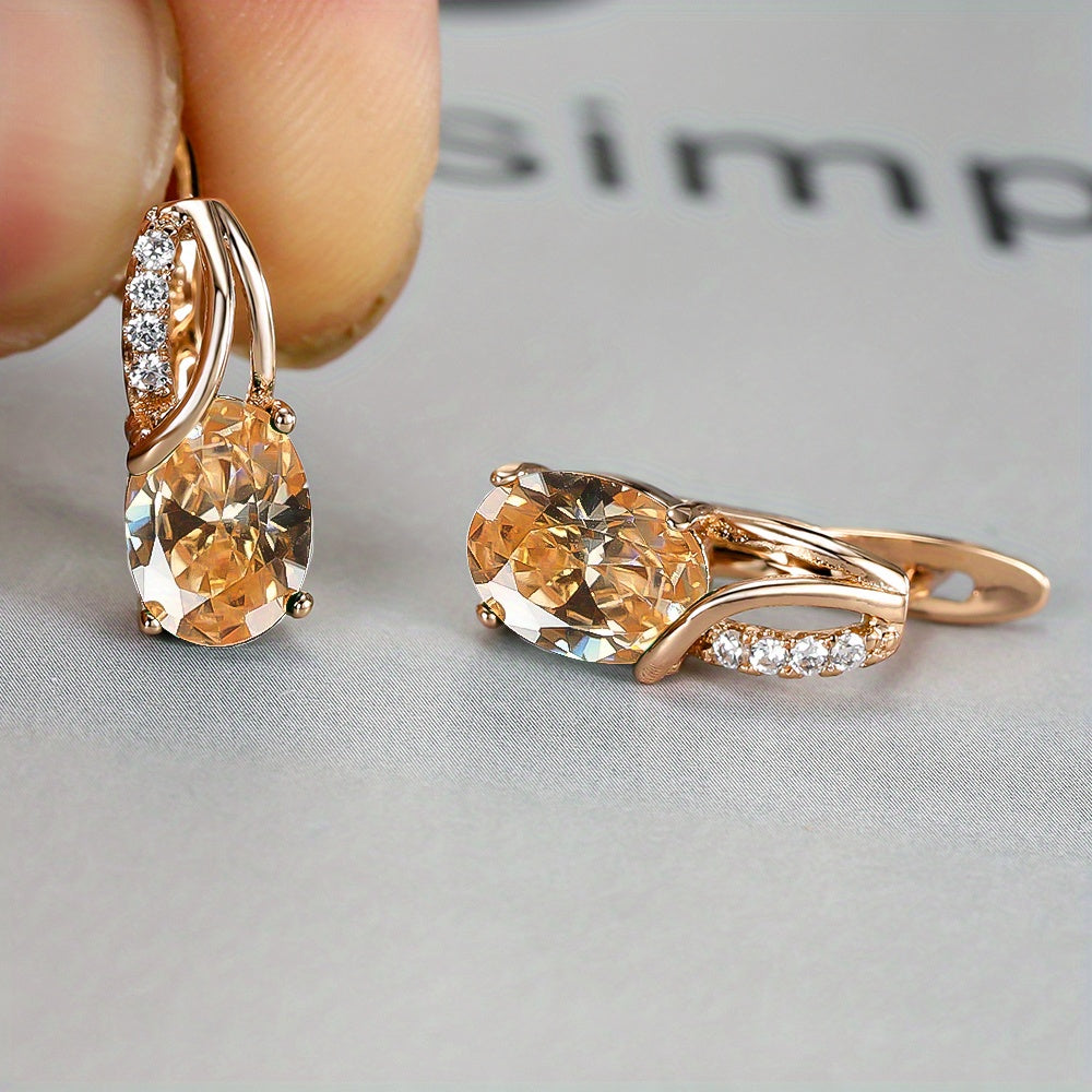 Vintage Oval Cut Marble Zircon Earrings - Perfect for Bridesmaids and Weddings