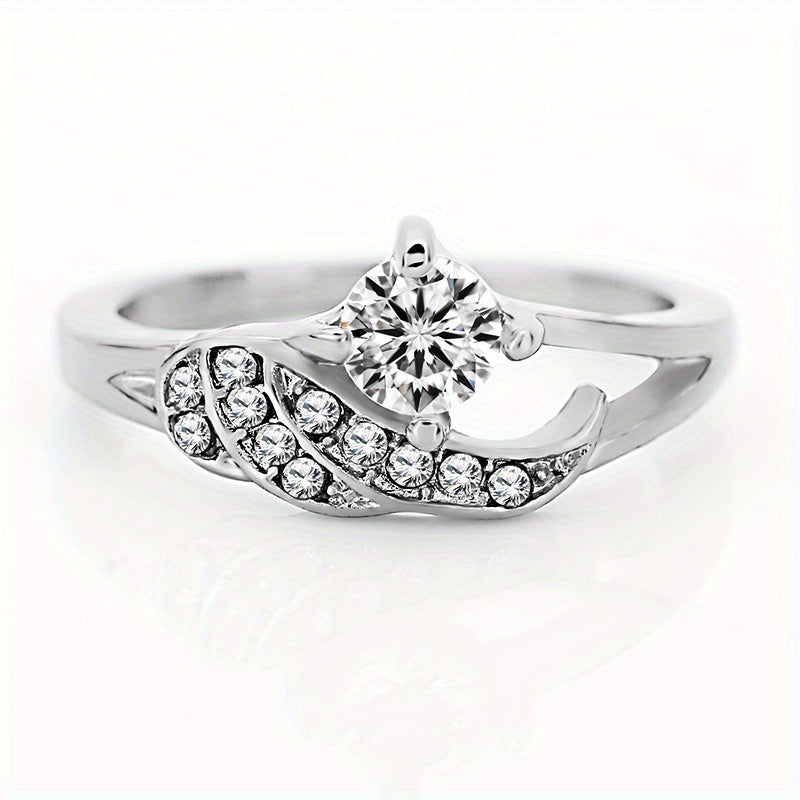 Fashion Wedding Ring Angel Wing Shape Inlaid Shining Zircons Silver Plated Engagement Wedding Ring For Female Evening Party Decor