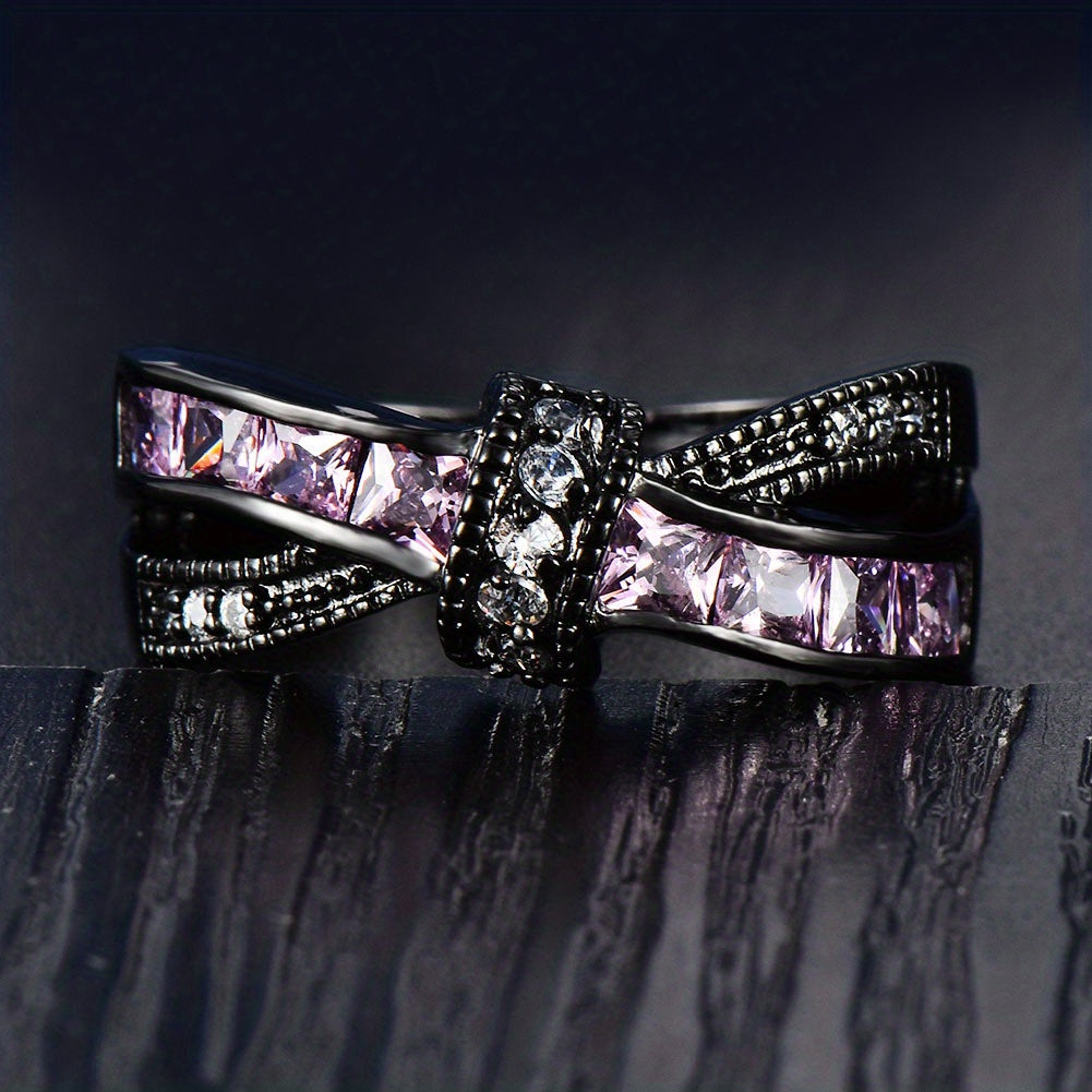 Gothic Style Ring Trendy X Shape Knot Design Inlaid Shining Zircon Match Daily Outfits Dainty Party