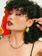 LB Hand Crochet  "Rainbow Smiley Heart" Earrings LOJL89