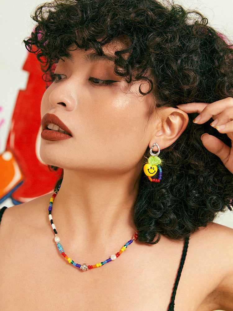 LB Hand Crochet  "Rainbow Smiley Heart" Earrings LOJL89