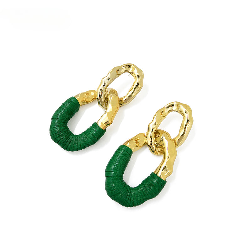FN Round Earrings 925 Silver Needle Artificial Leather LOJS131