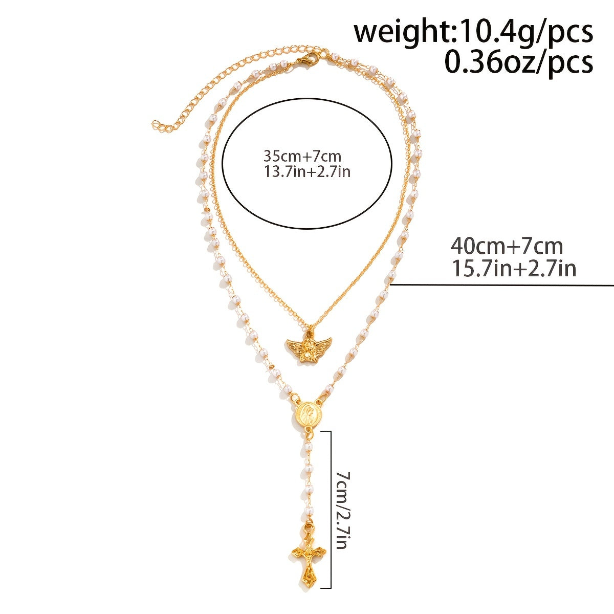 Vintage Angel Geometric Round Charm Necklace - 100% Natural Pearls & Y Criss Cross Fringe - Perfect for Halter Blouses!