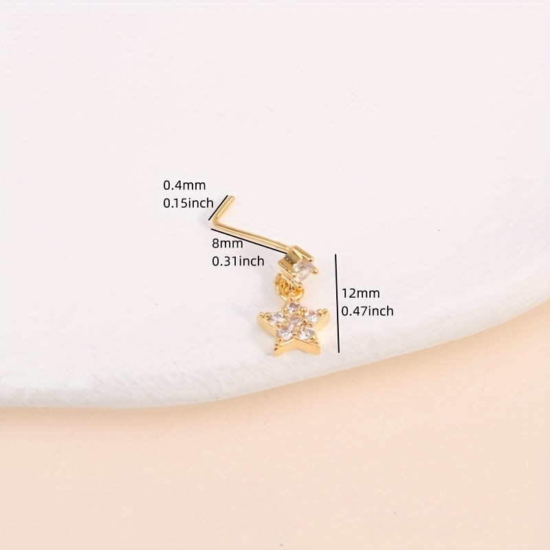 1pc Full Shiny Zircon Star Shape Pendant Nose Nail L-Shaped Ear Cartilage Piercing Body Jewelry Nose Ring