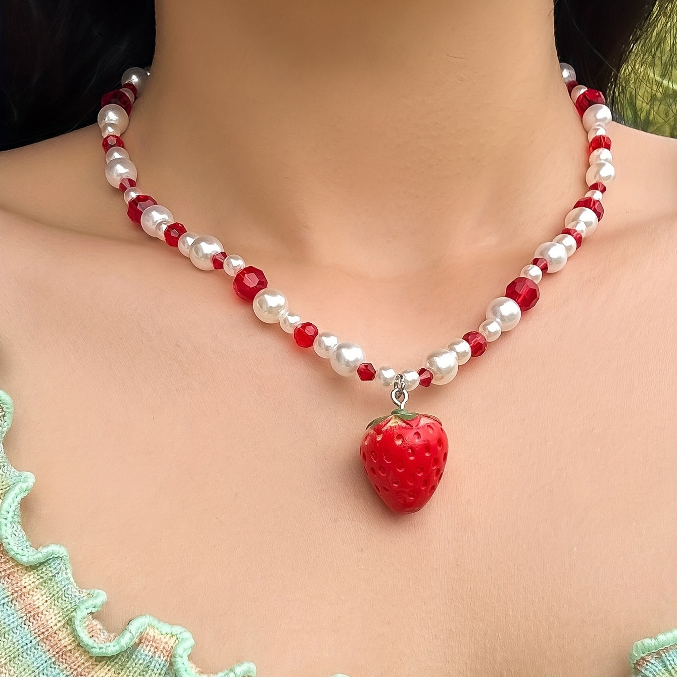 Sweet Strawberry Pendant Beaded Necklace - Perfect Gift for Girls for Summer Parties!
