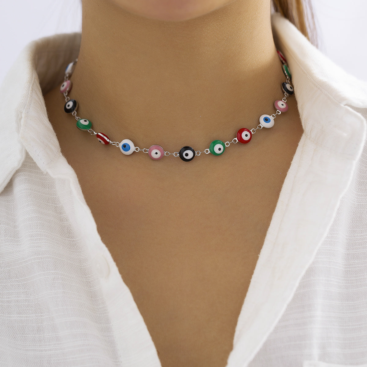 1 Piece Colored Oil Eye Necklace Bracelet Women's Accessories Fashion 2022 Fall