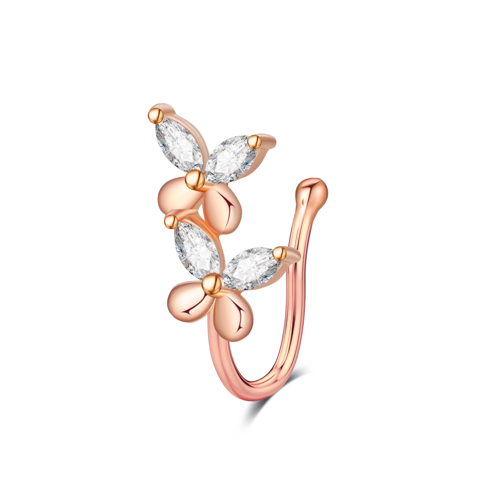 One Charm Double Butterfly Copper Zircon Nose Clip