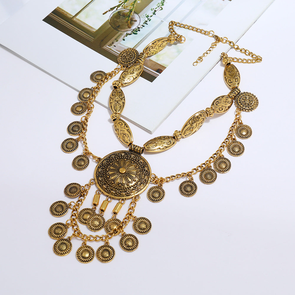 Ethnic Style Multilayer Long Necklace - Add a Retro Charm to Your Clothing with this Coin Clavicle Chain!