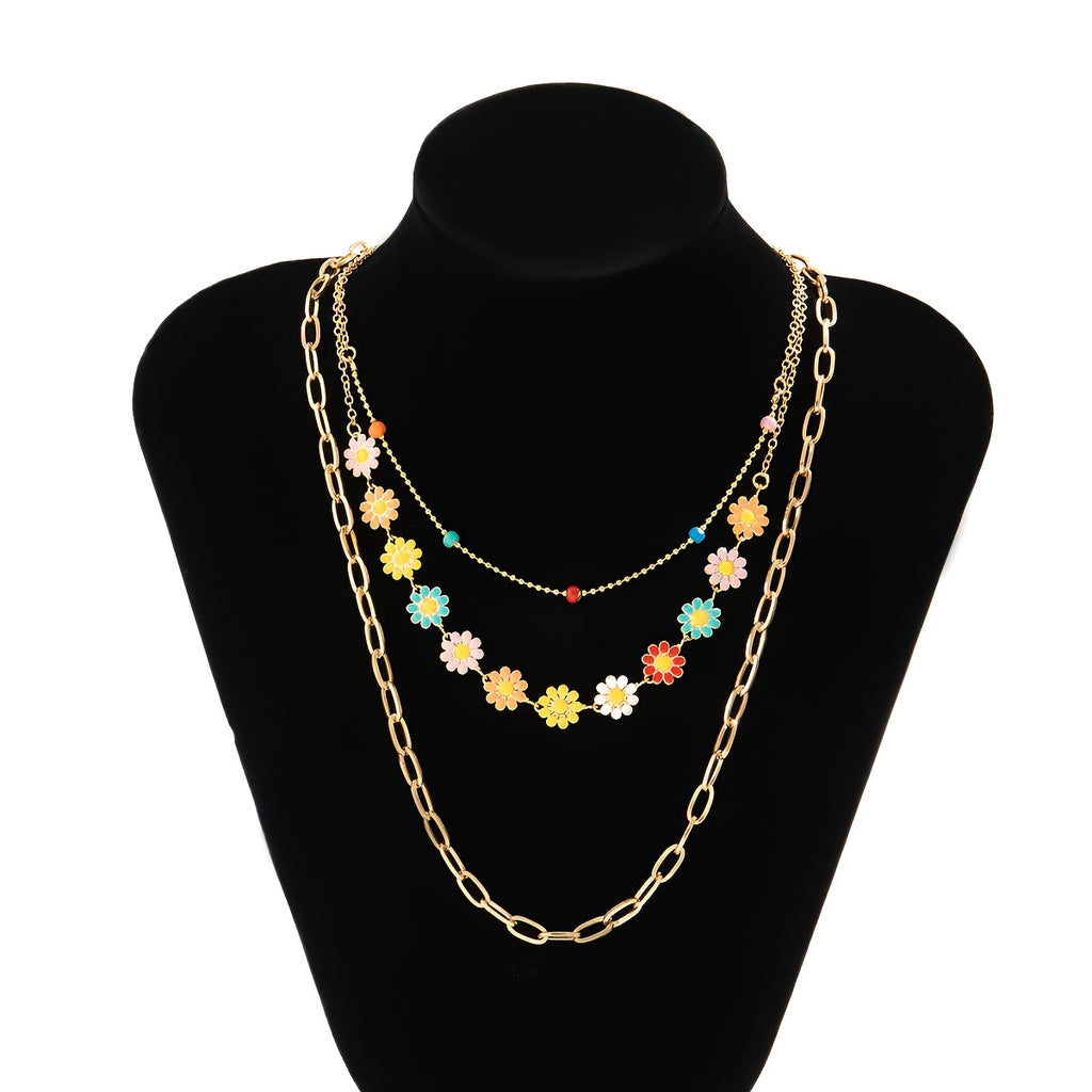 Colorful Sunflower Flower Decor Chain Necklace Set - Add Personality to Your Look!