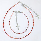 2pcs Necklace Plus Bracelet Gothic Style Jewelry Set Trendy Cross Pendant Blood Drop Design Match Daily Outfits Perfect Halloween Decor