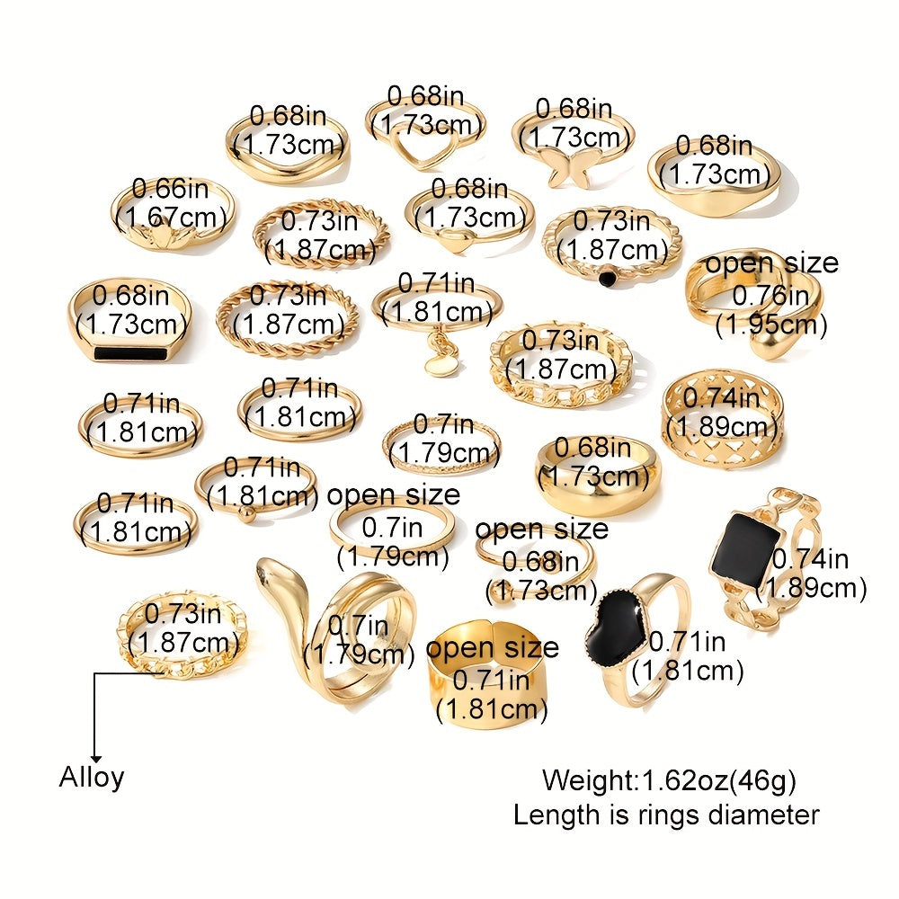 27pcs Punk Exaggerated Ring Set Trendy Patterns Y2k Vintage Style Animal Elements Mix And Match For Party And Daily Decor