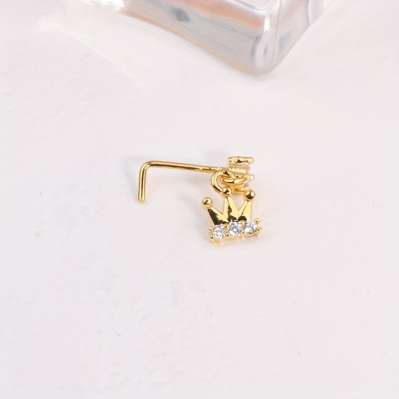 L Shape Dangle Nose Ring Stud CZ Small Crown Ear Cartilage Piercing Pendant Body Piercing Jewelry