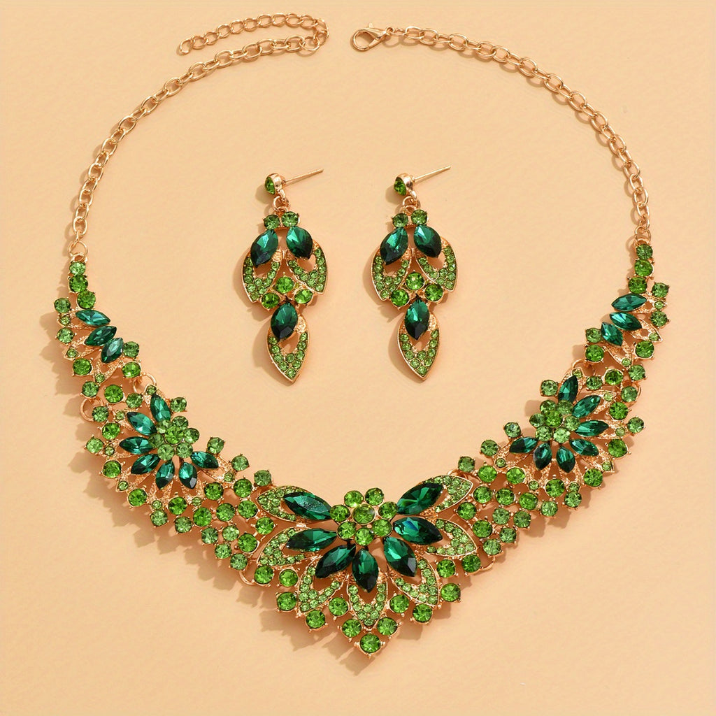 Elegant Crystal Jewelry Set for Weddings and Special Occasions - Chunky Pendant Necklace and Dangle Earrings with Sparkling Crystals