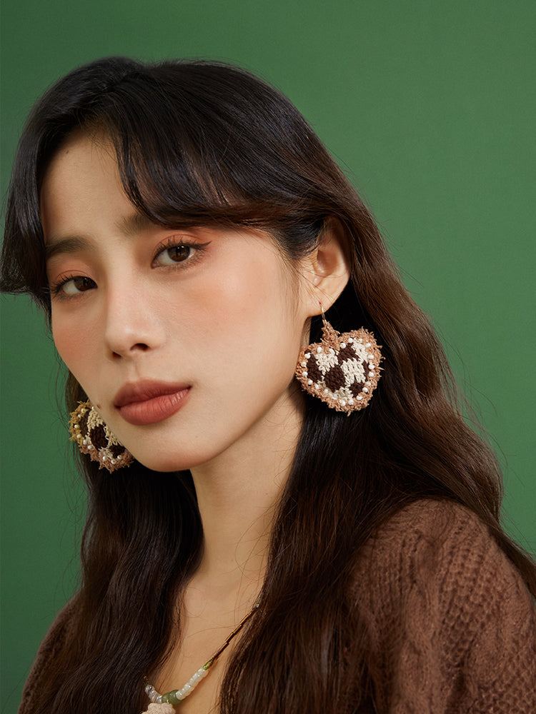 LB Hand Crochet "Heart" Earrings "Love" Ear Clip LOJL83