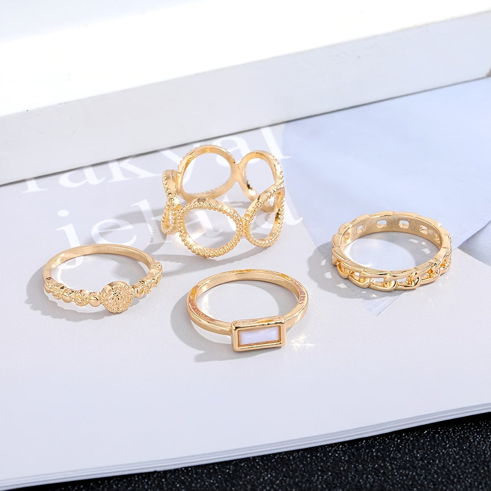 4pcs Golden Twist Ring Set Women Jewelry Decor Party Birthday Gift