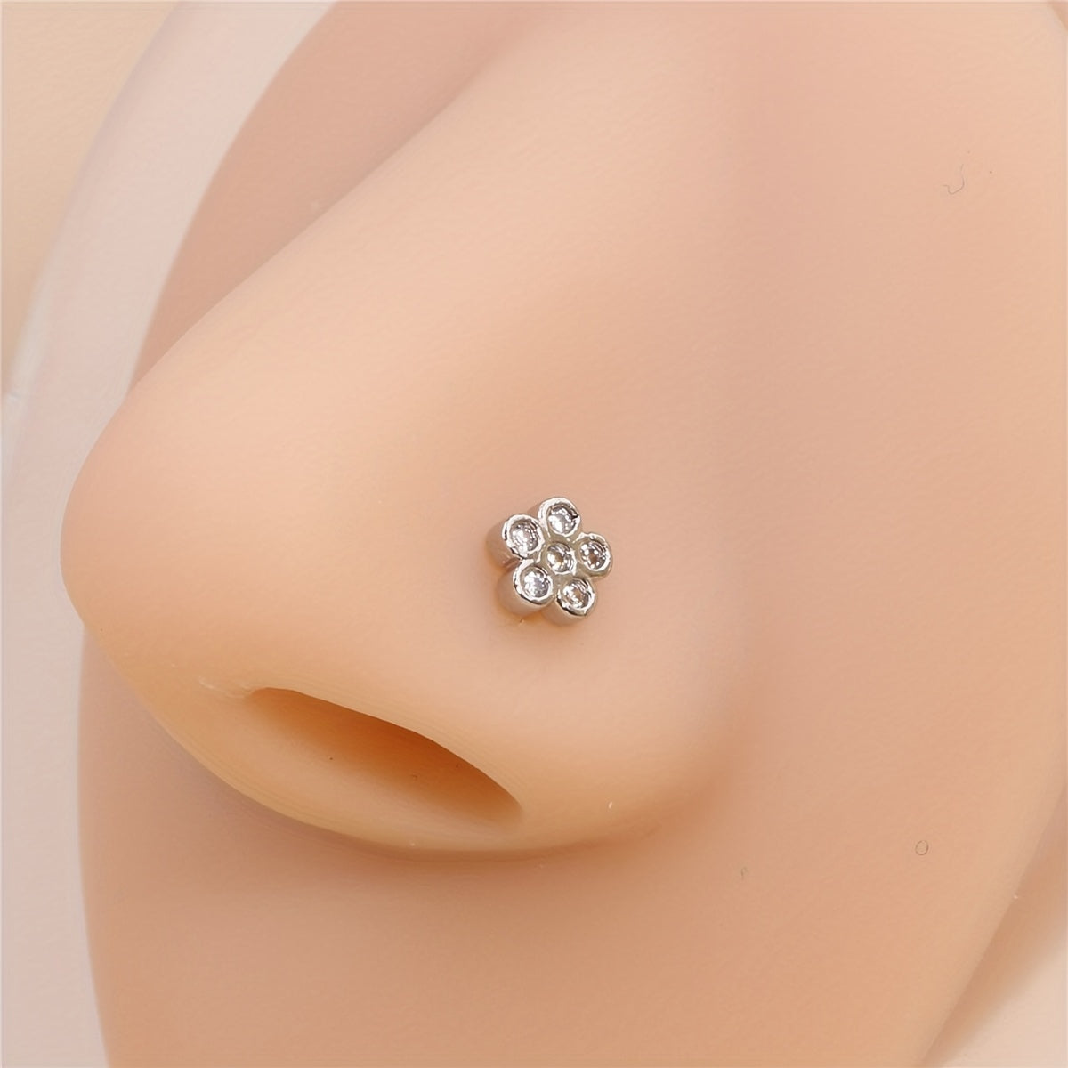 Nose Stud Rings L Shape Cubic Zirconia Flower Shape Nose Studs Piercing Jewelry For Women Men