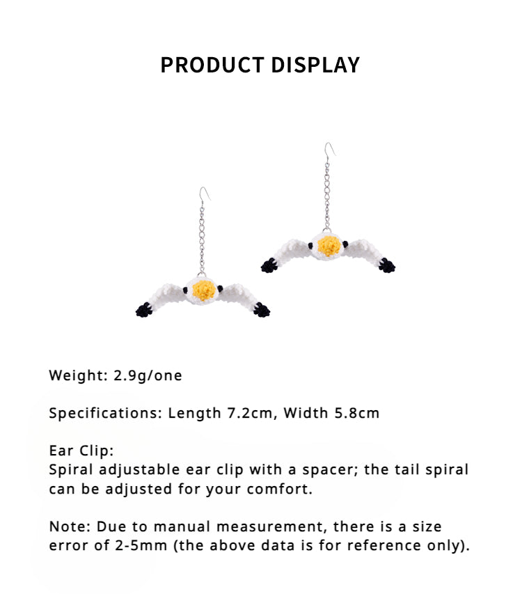 LB Hand Crochet "Seagull" Earrings Cute Pendant Ear Clip LOJL99
