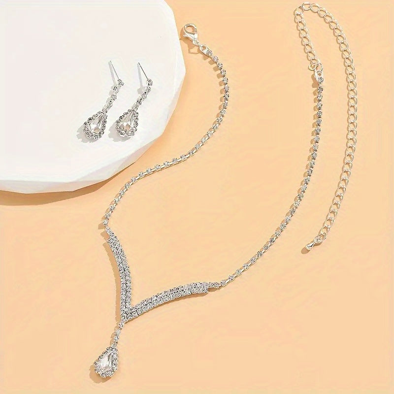 3pcs Elegant Silver Plated Rhinestone Waterdrop Jewelry Set - Perfect for Evening Parties and Birthdays