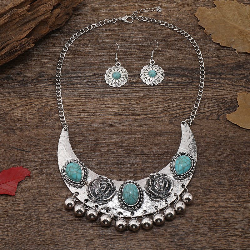Vintage Gemstone Earrings & Necklace Set - Elegant Jewelry for Women