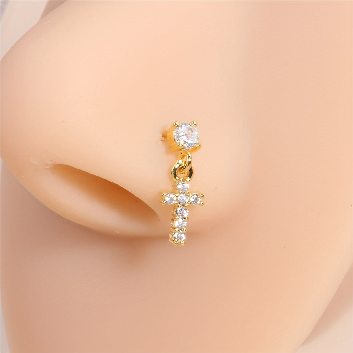 Add a Touch of Glamour with our Cross Dangle Nose Ring for Women - Inlaid with Shiny Zircon Piercing Jewelry