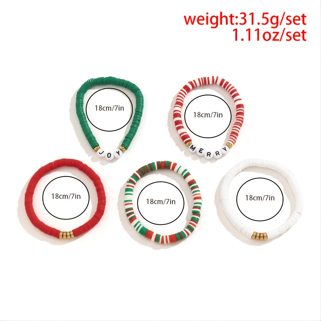Festive 5-Piece Acrylic Letter Bracelet Set - Perfect for Christmas!