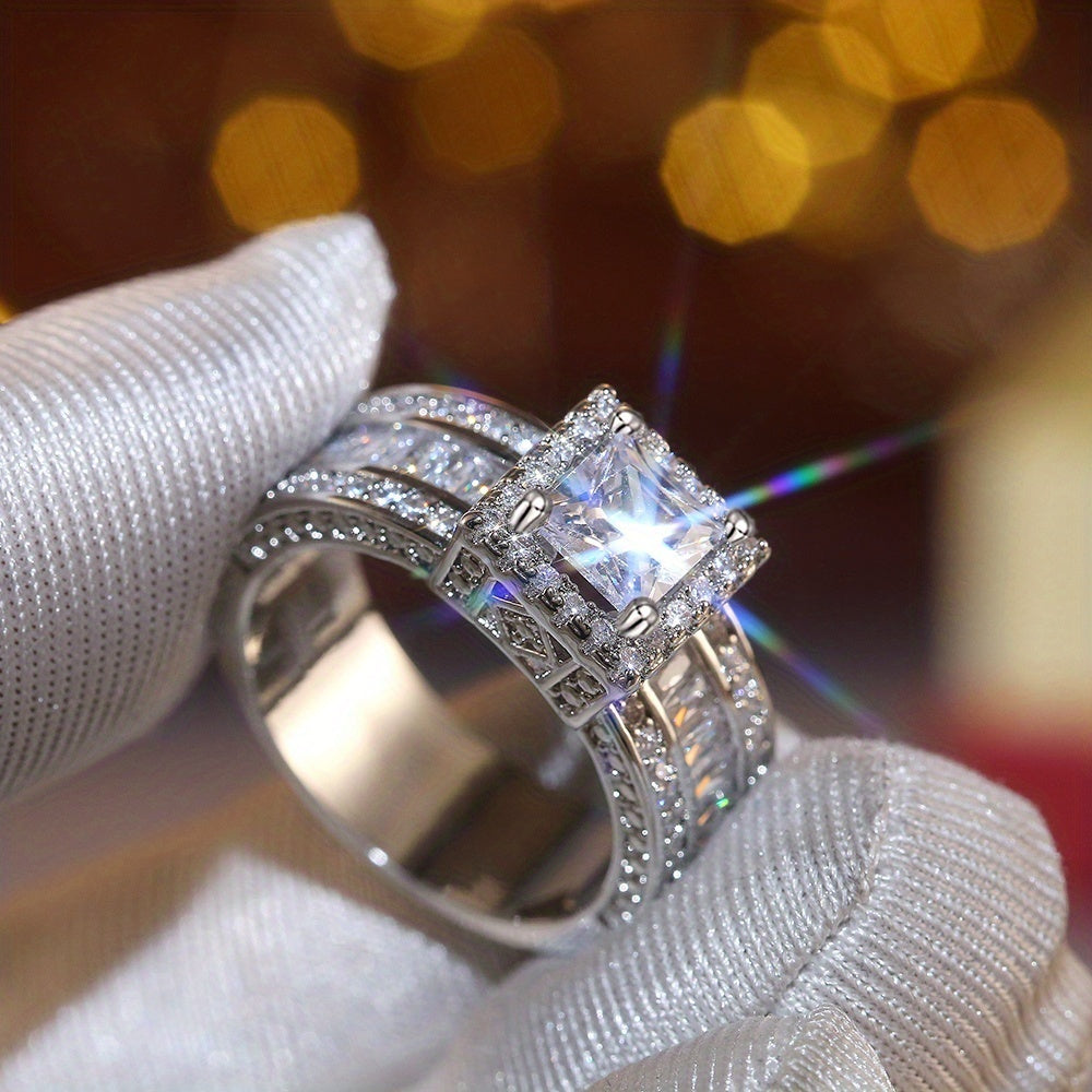 Sparkling Square Cut Zircon Halo Ring - Perfect for Weddings, Engagements, Promises and Valentine's Day for Women & Girls